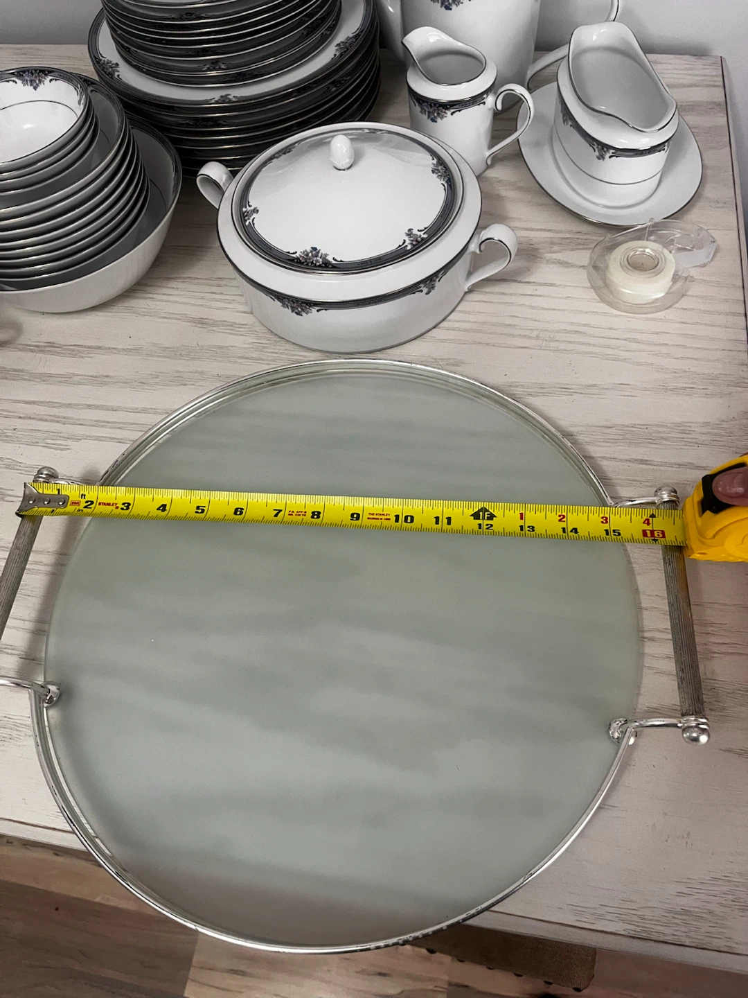 Frosted Glass Serving Tray with Handles