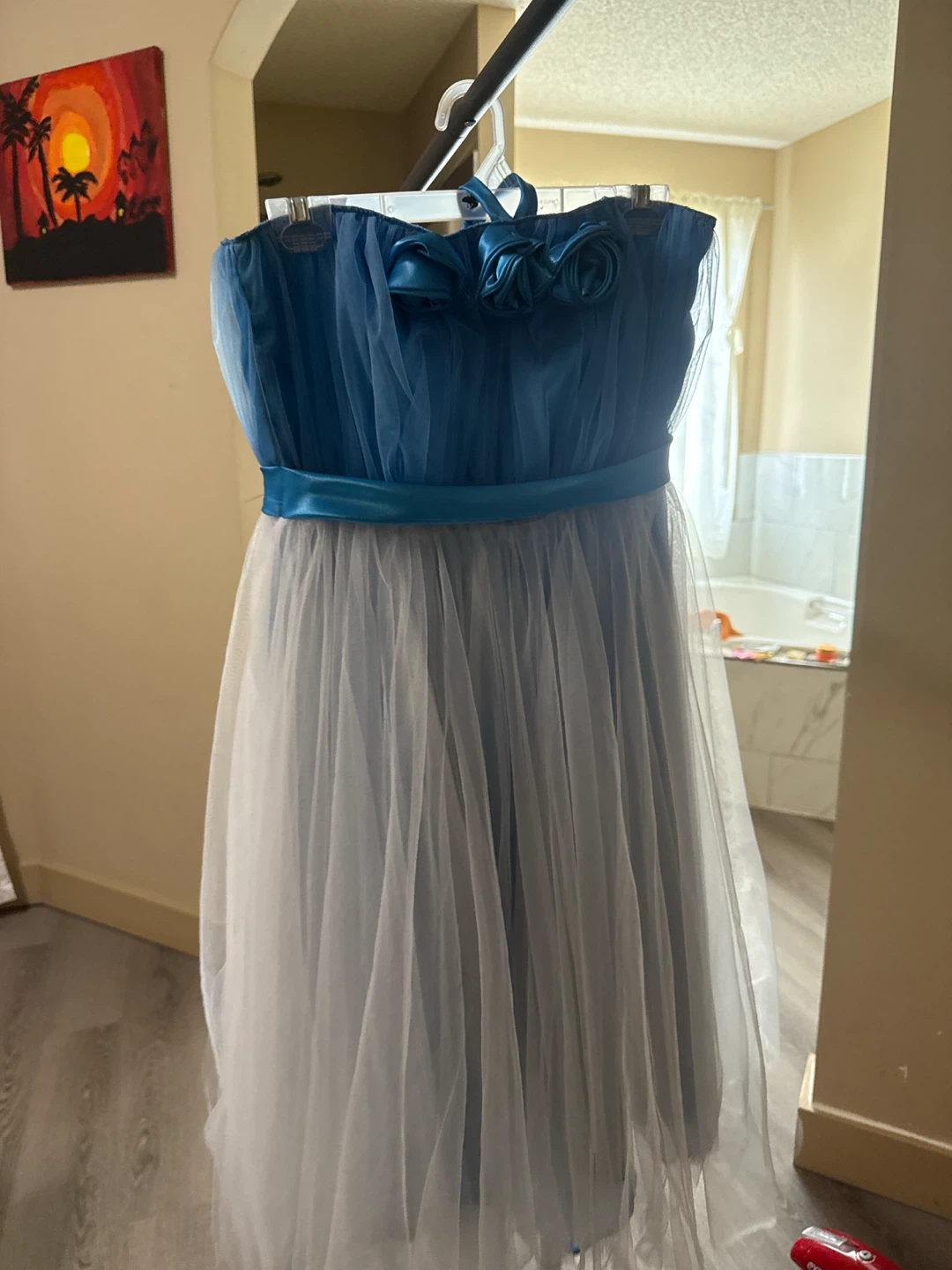 Blue Strapless Tulle Dress with Bow Detail - photo 2