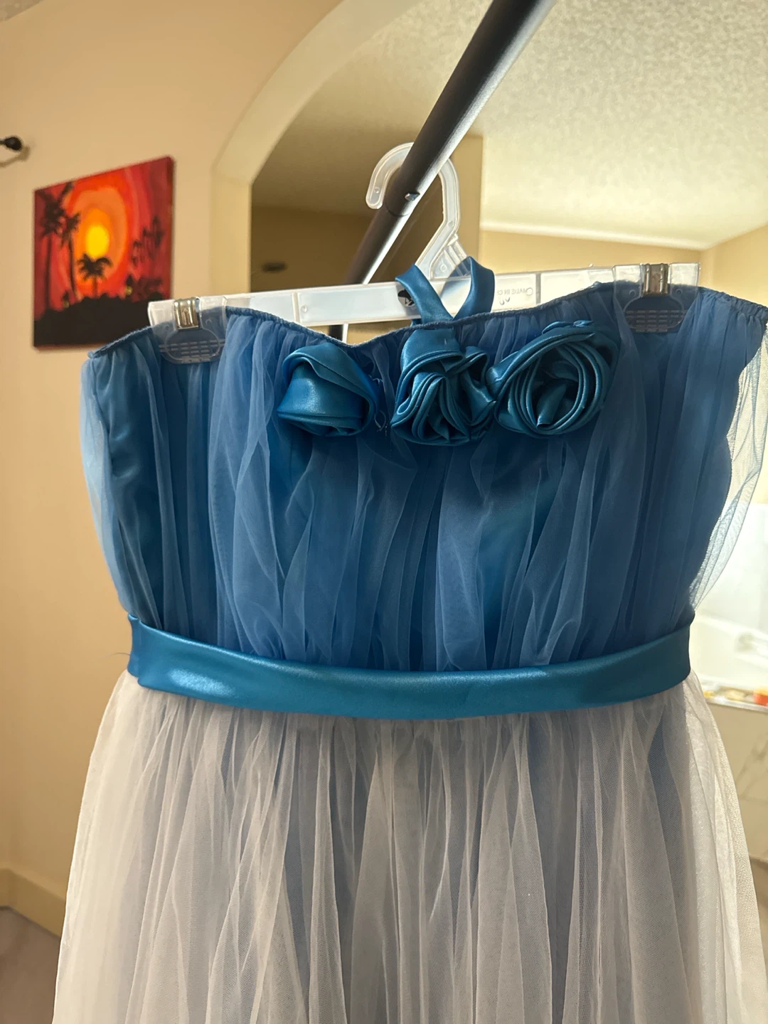 Blue Strapless Tulle Dress with Bow Detail - photo 3