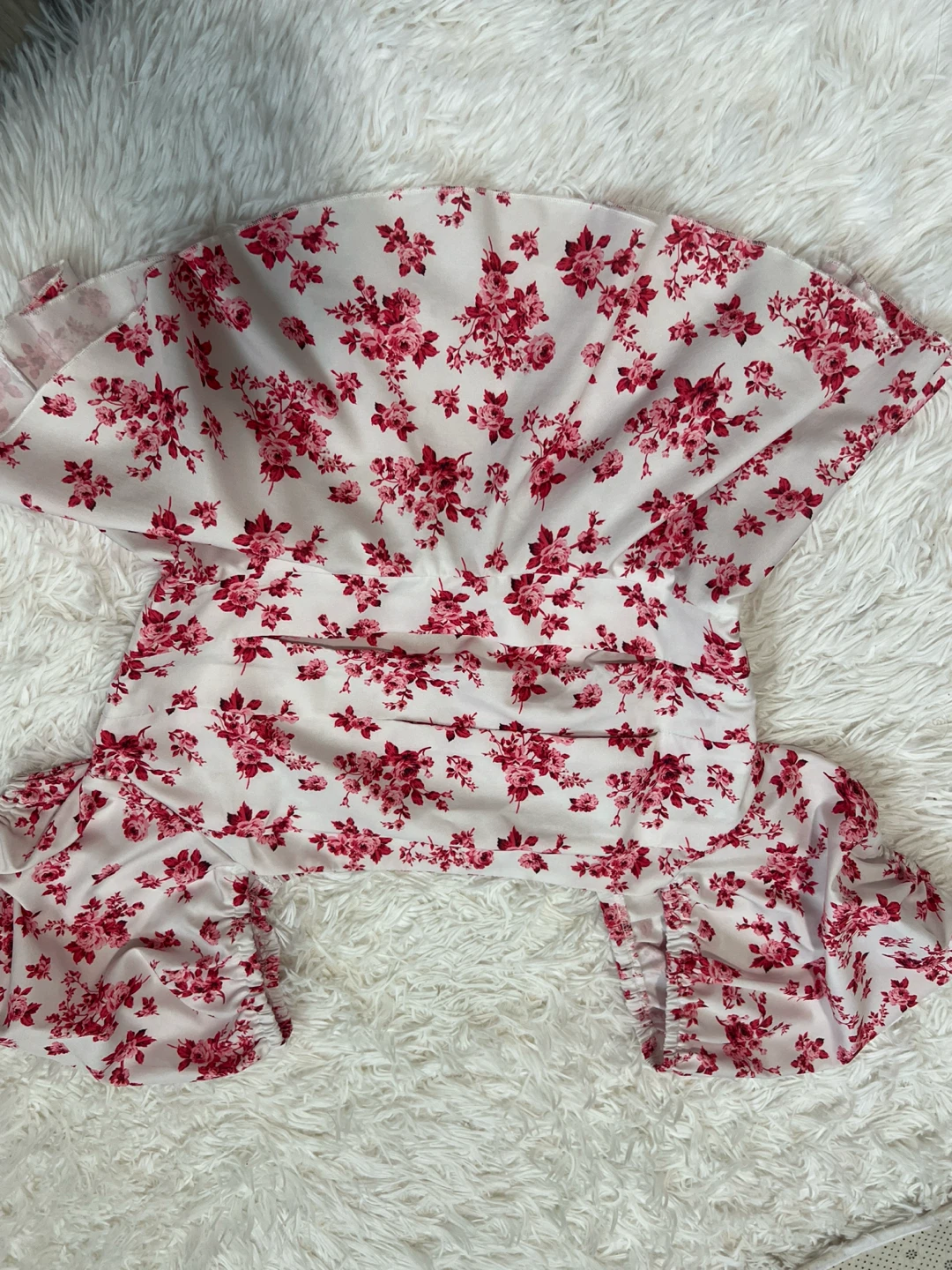 White floral top with pink roses