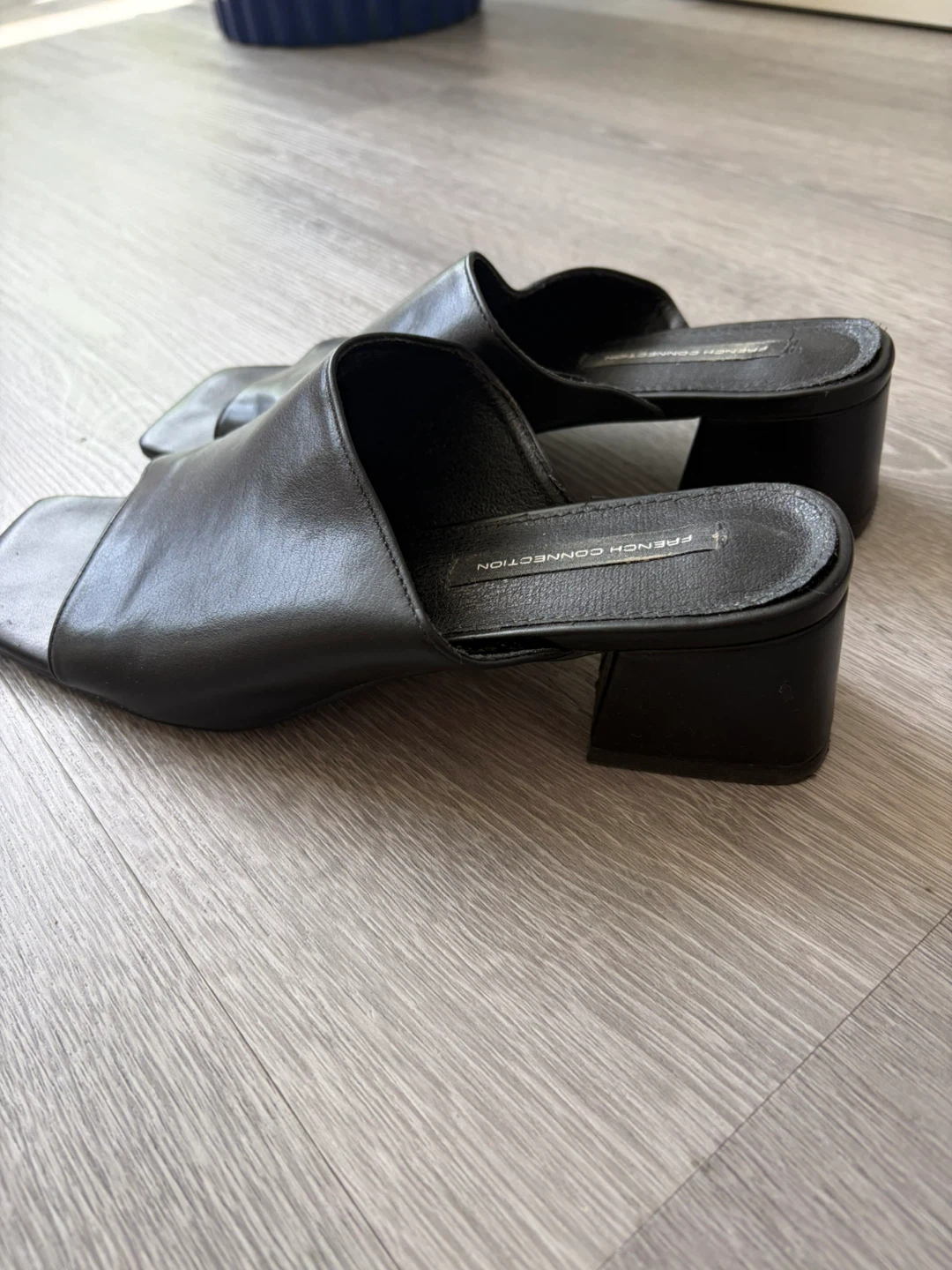 Black Leather Block Heel Mules - photo 2
