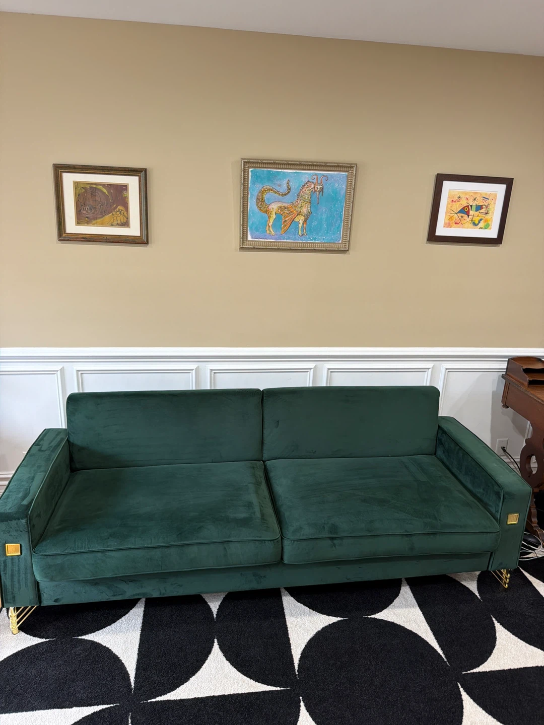 Green velvet Sofa ( wayfair) Deco gold accented - photo 2
