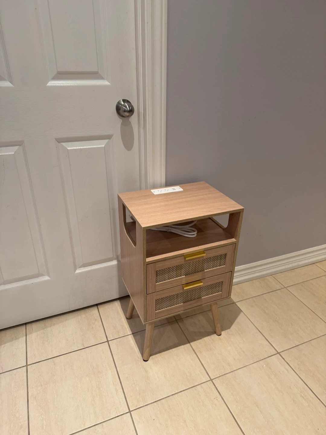 Wood Nightstand with Built-in Power Outlet