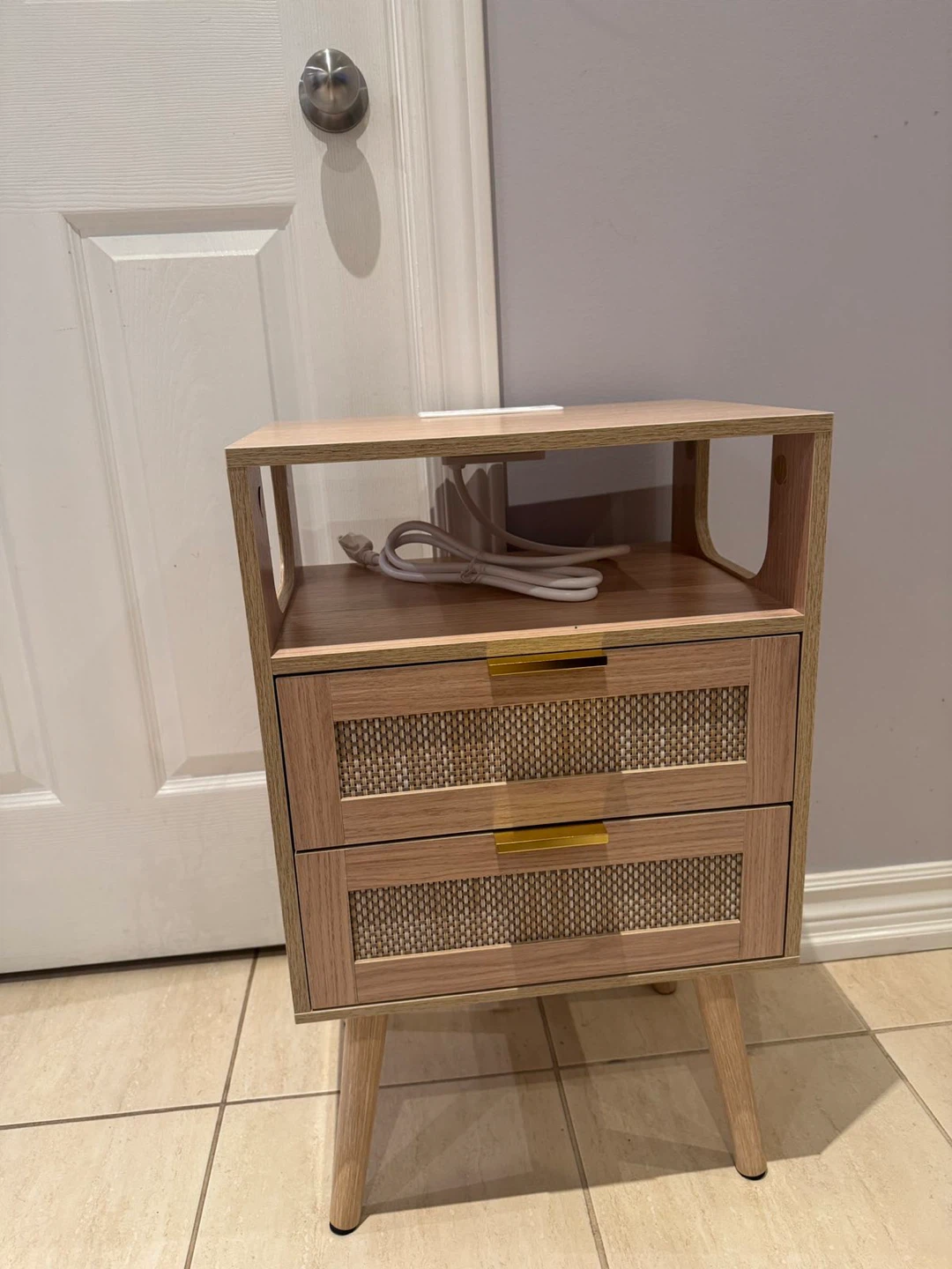 Wood Nightstand with Built-in Power Outlet - photo 2