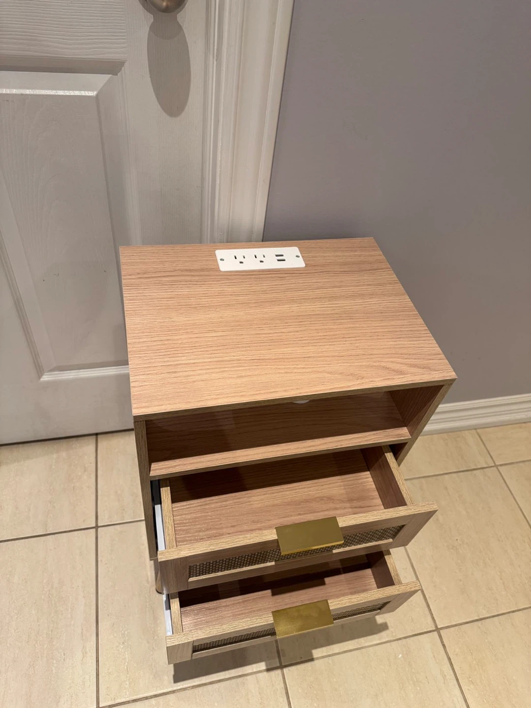 Wood Nightstand with Built-in Power Outlet - photo 4