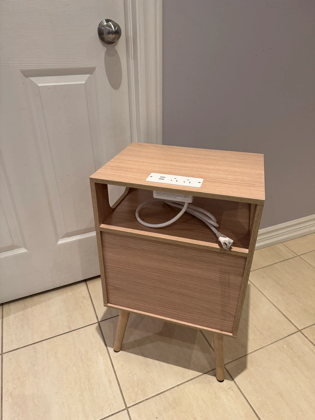 Wood Nightstand with Built-in Power Outlet - photo 5