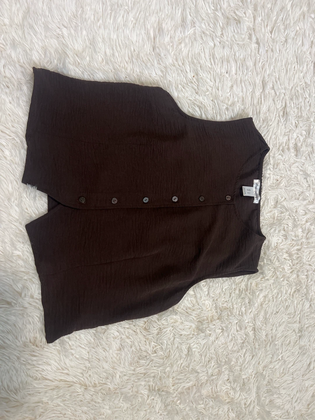 Brown Textured Button-Up Vest