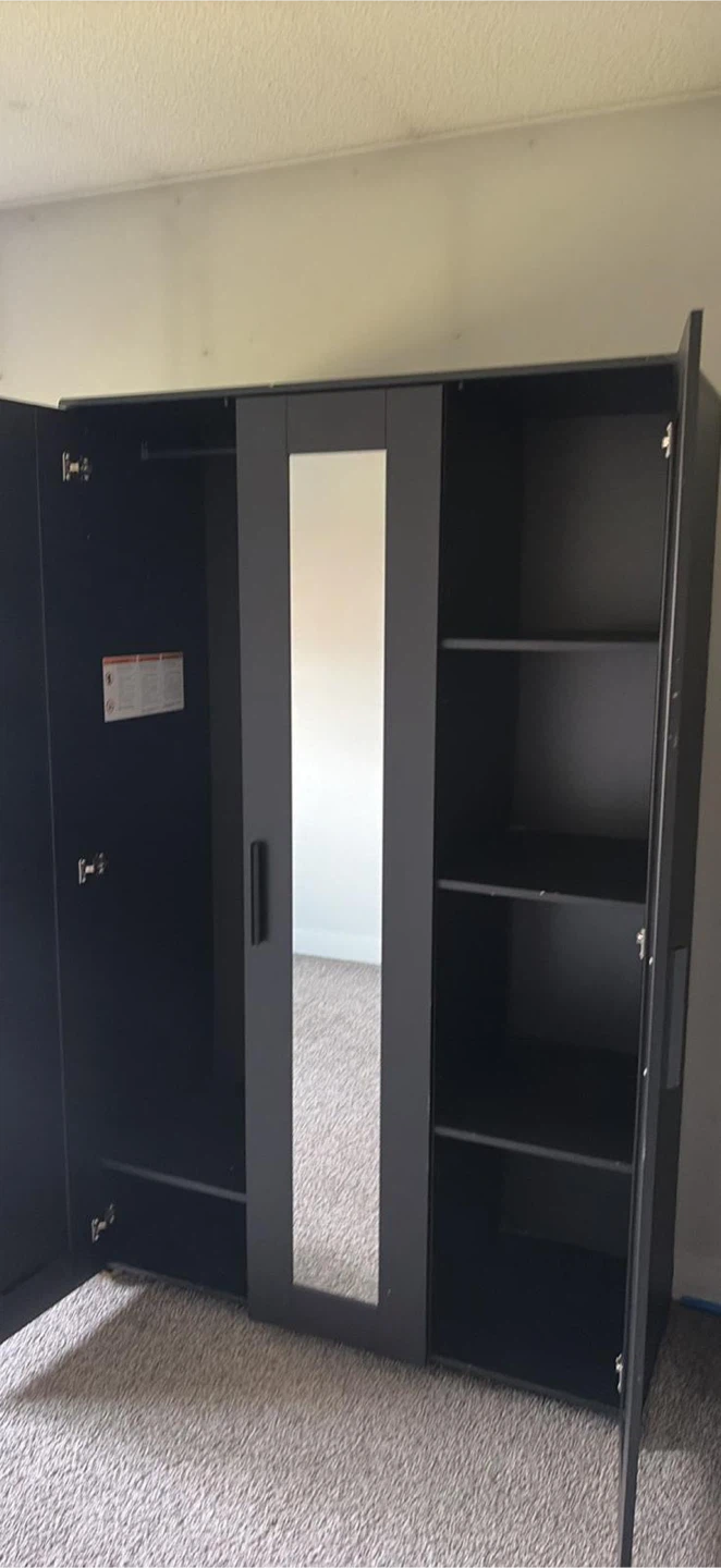 Dark Grey 3-Door Wardrobe with Mirror