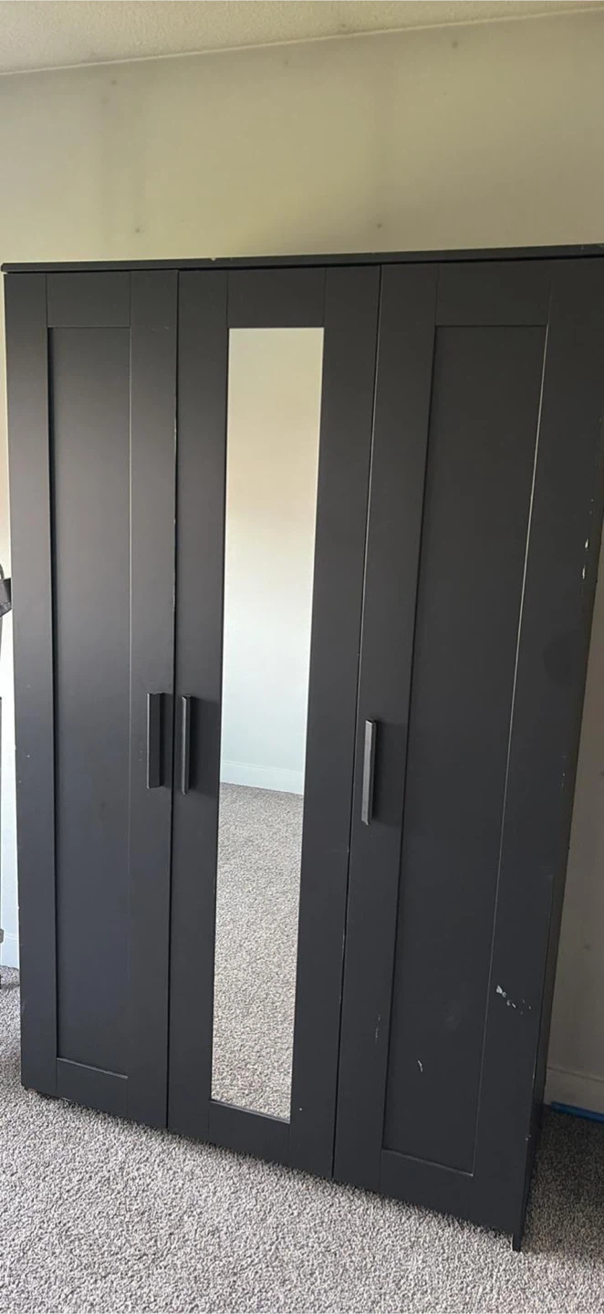 Dark Grey 3-Door Wardrobe with Mirror - photo 2
