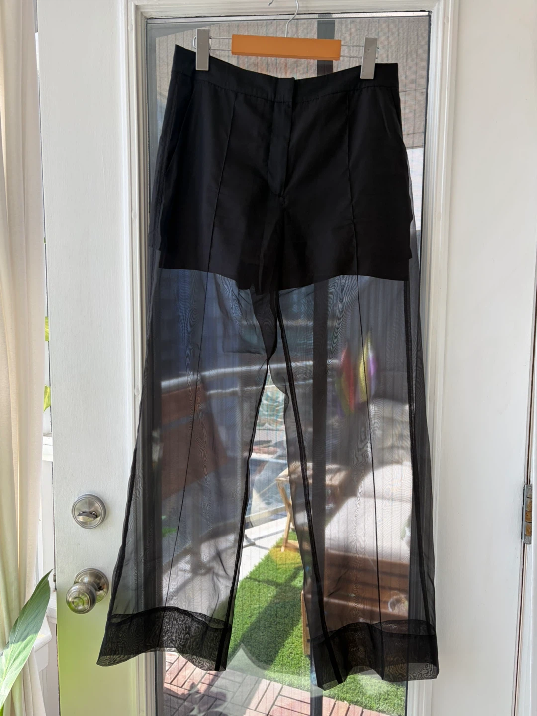 Black sheer wide-leg pants
