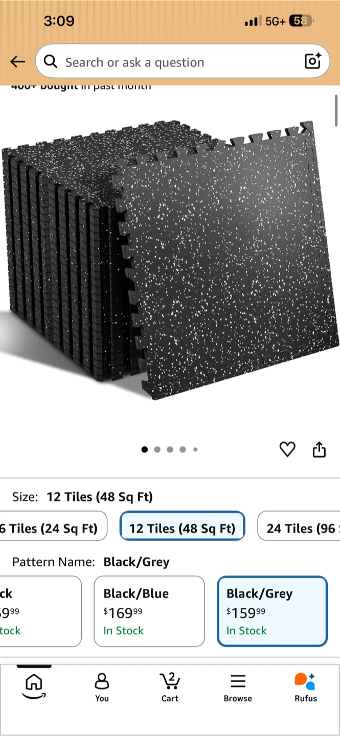 SUPERJARE 0.56" Thick 48 Sq Ft Rubber Top Gym Flooring Tiles - photo 2