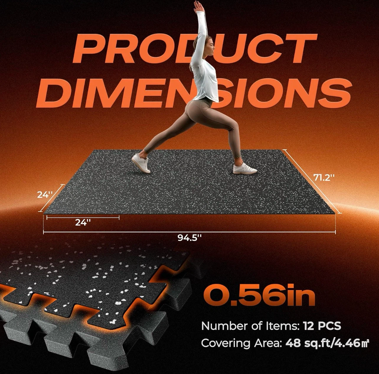 SUPERJARE 0.56" Thick 48 Sq Ft Rubber Top Gym Flooring Tiles - photo 4