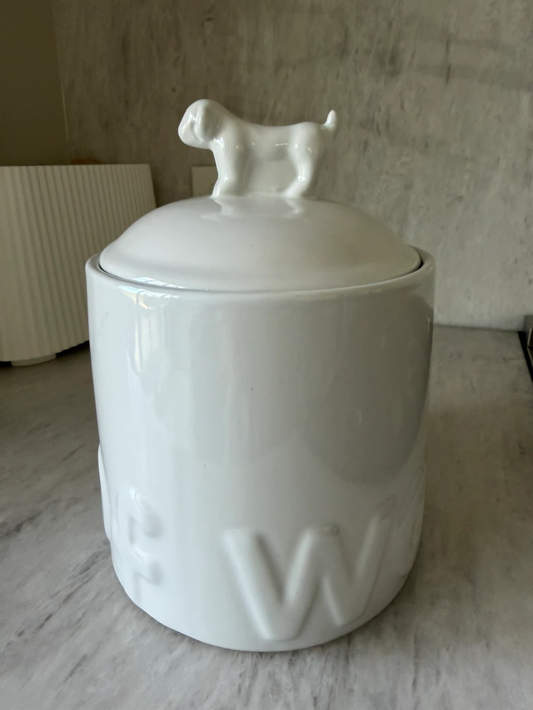 White Ceramic Dog Treat Jar
