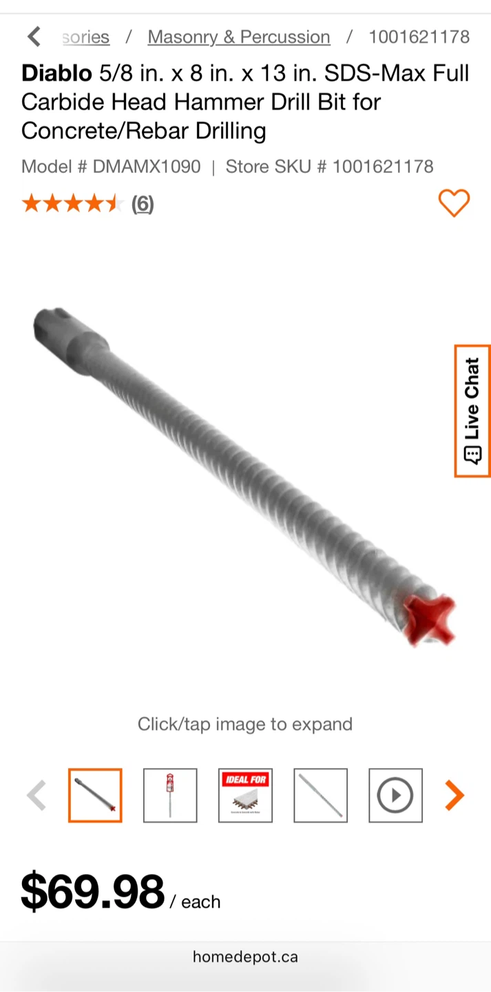 Diablo SDS Max 5/8" x 8" x 13" SDS Hammer Bit