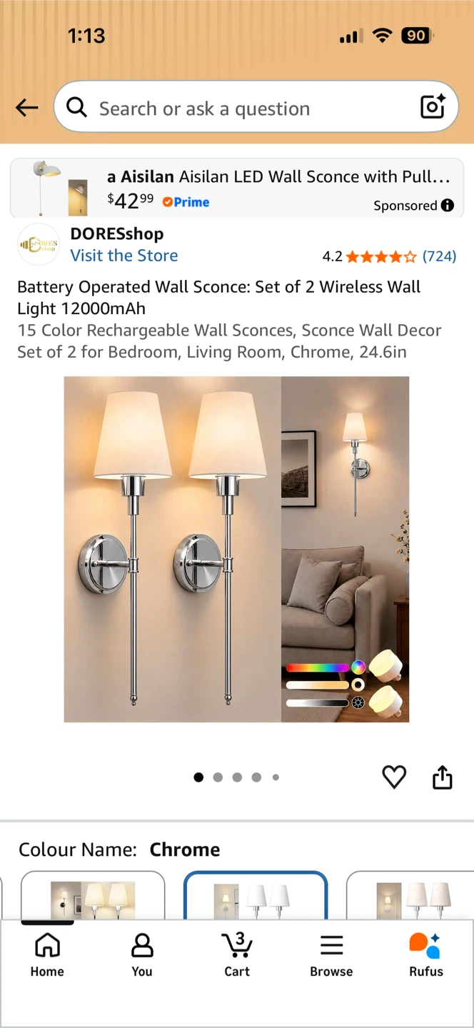 Rechargeable wireless wall sconces in chrome - photo 3
