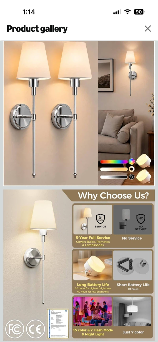 Rechargeable wireless wall sconces in chrome - photo 5