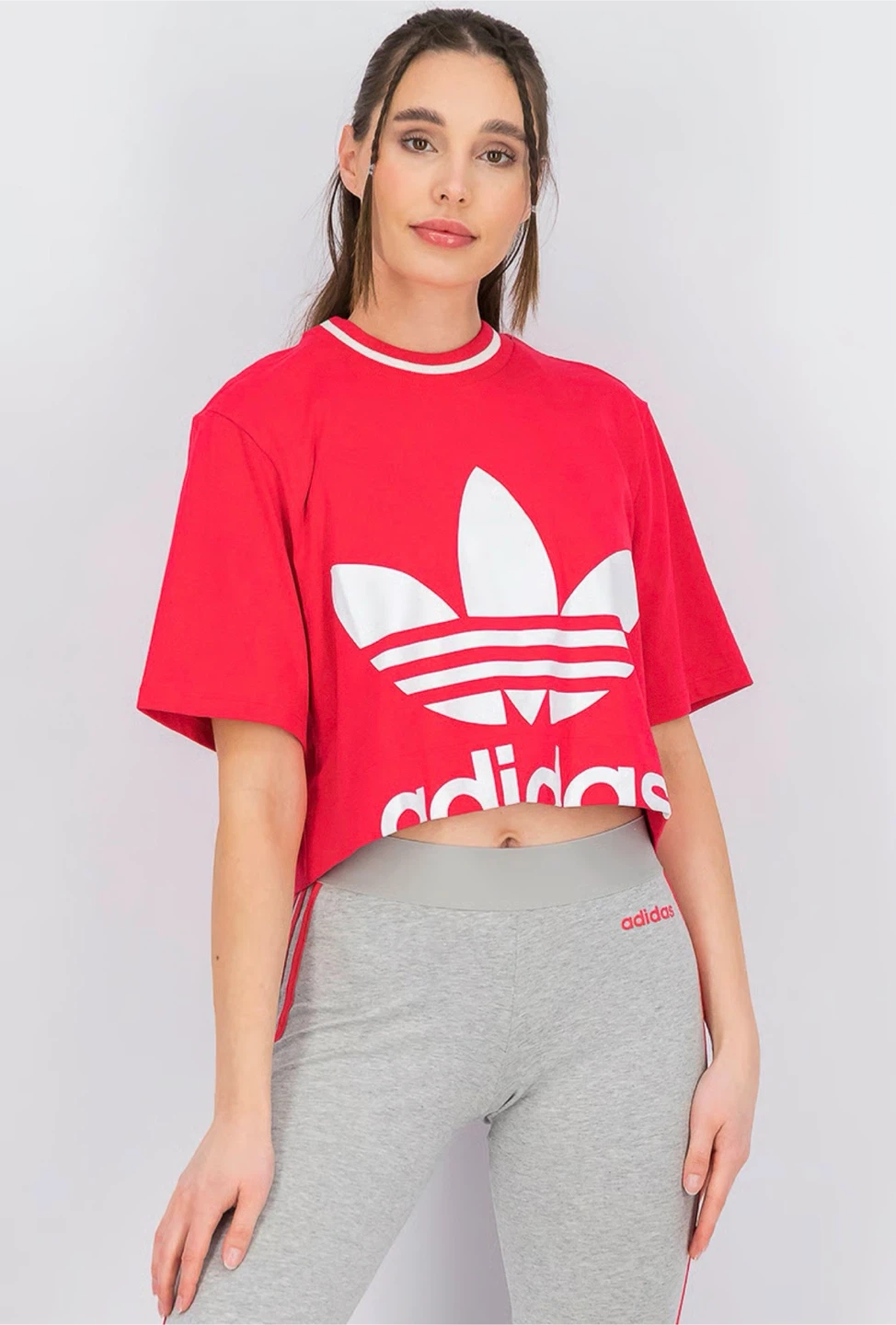 Adidas Red Cropped T-Shirt with Trefoil Logo