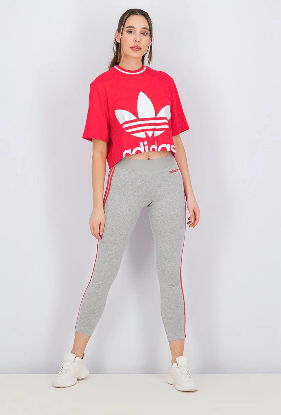 Adidas Red Cropped T-Shirt with Trefoil Logo - photo 2