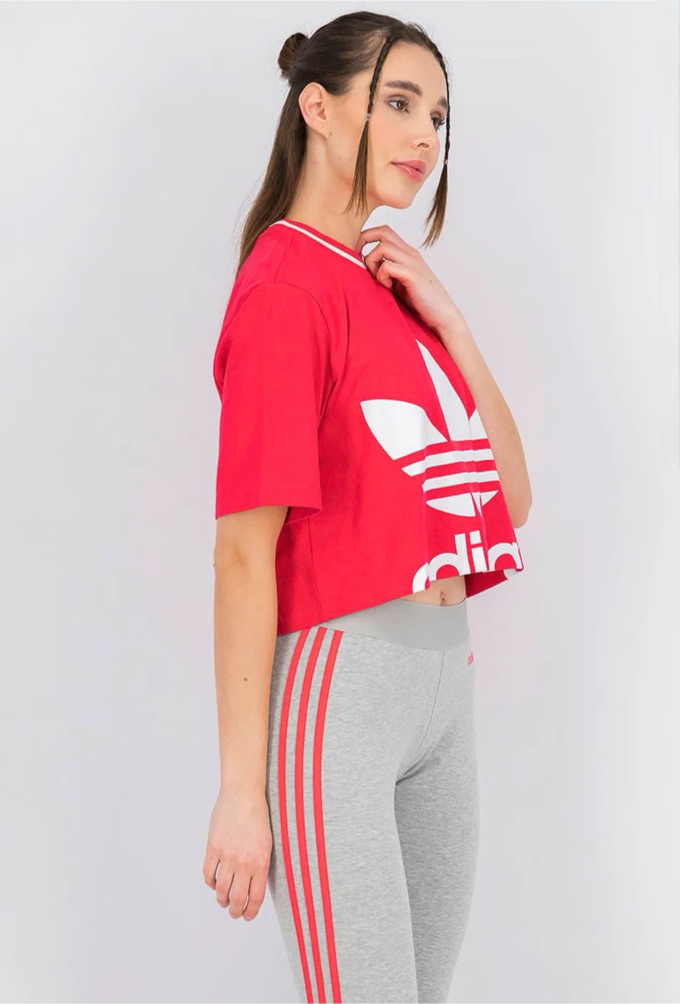 Adidas Red Cropped T-Shirt with Trefoil Logo - photo 4