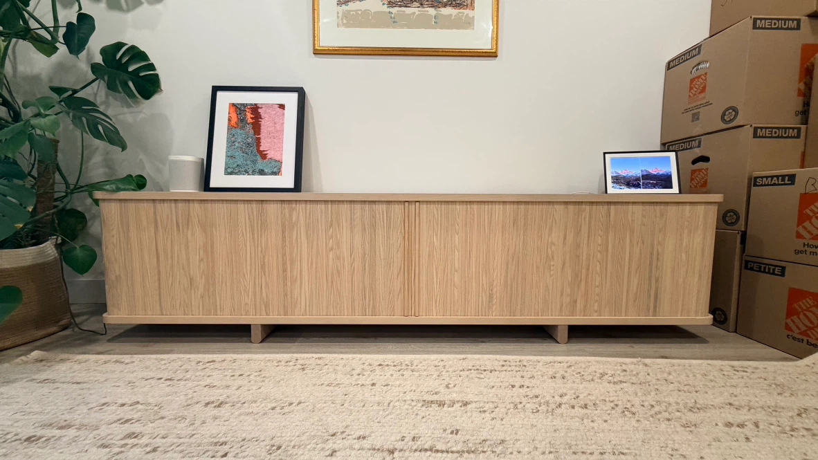 Oak Media Console with Sliding Doors - photo 2