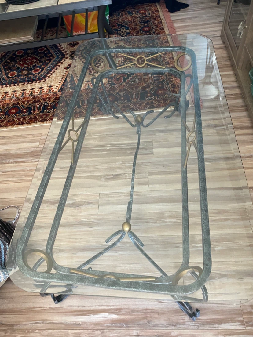 Glass Top Coffee Table with Ornate Metal Base - photo 2