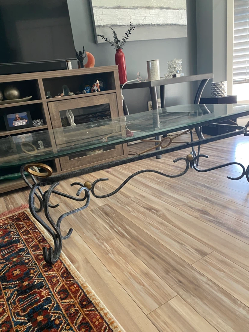 Glass Top Coffee Table with Ornate Metal Base - photo 3