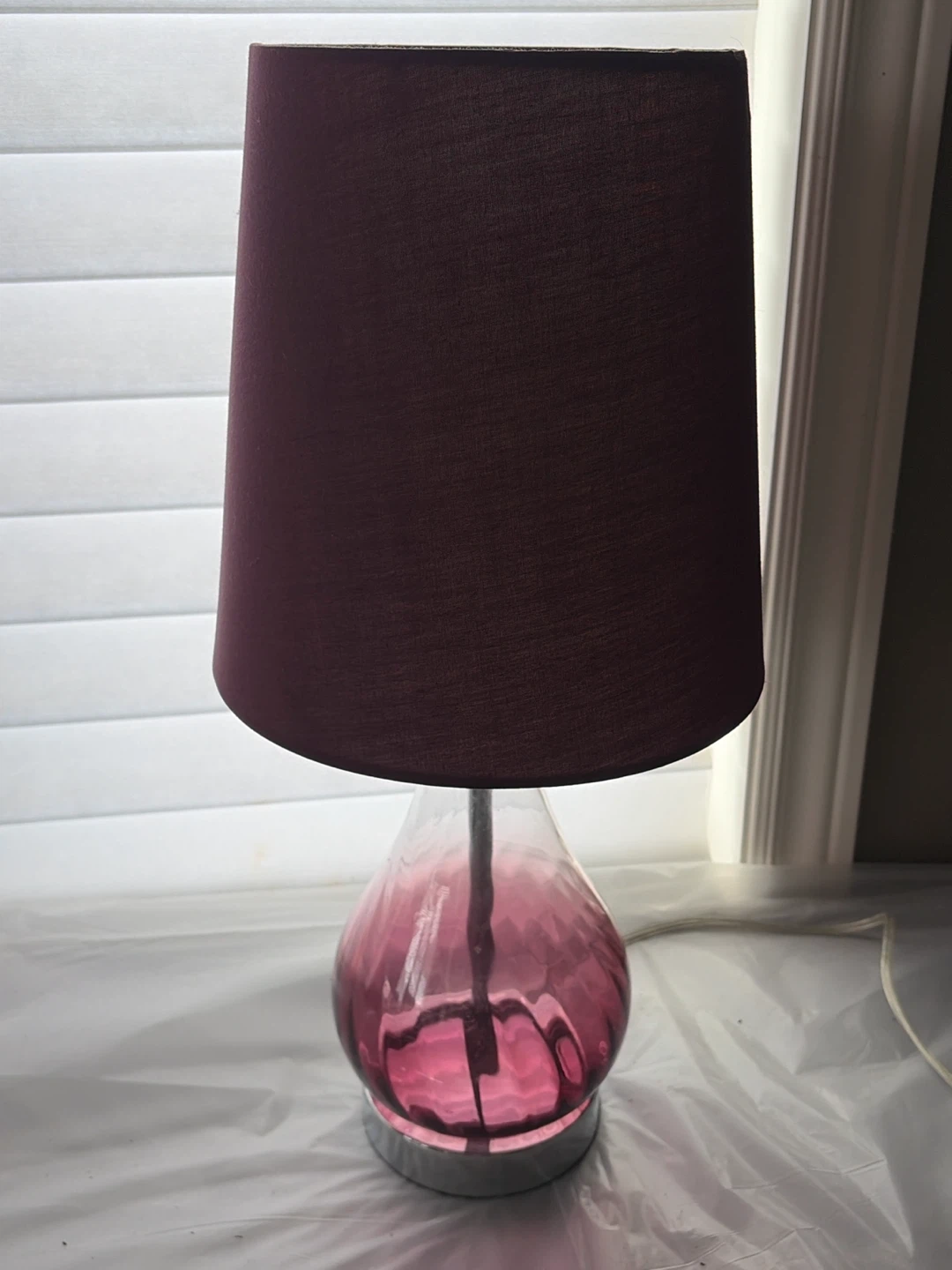 2 Glass Table Lamp with Purple Shade