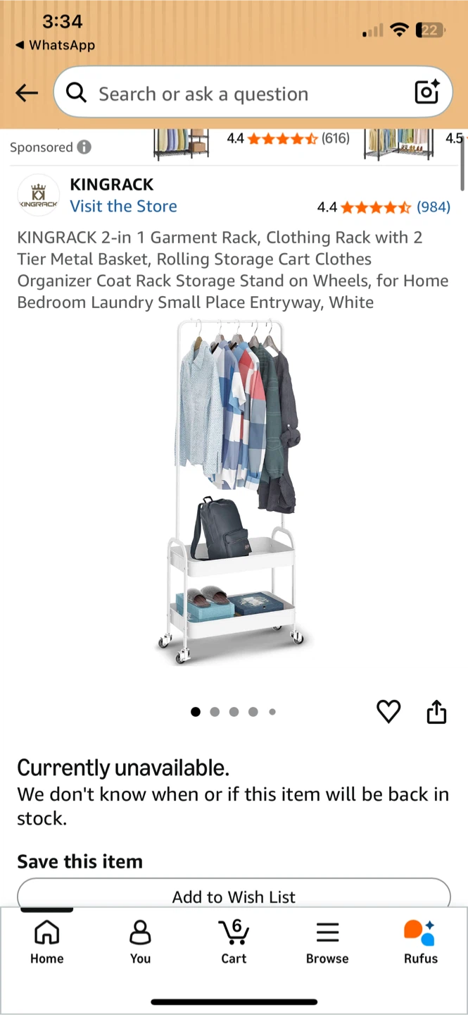 White Two-Tier Rolling Cart + Clothes rack - photo 2