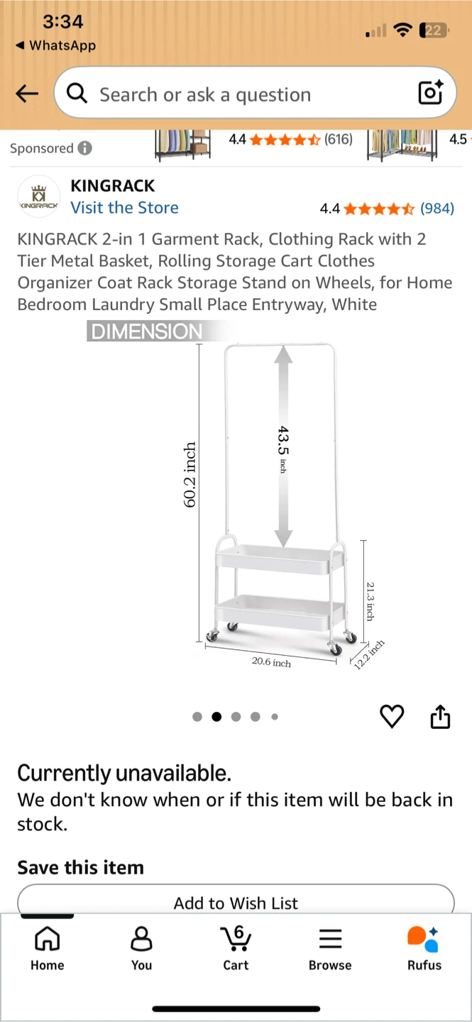 White Two-Tier Rolling Cart + Clothes rack - photo 3