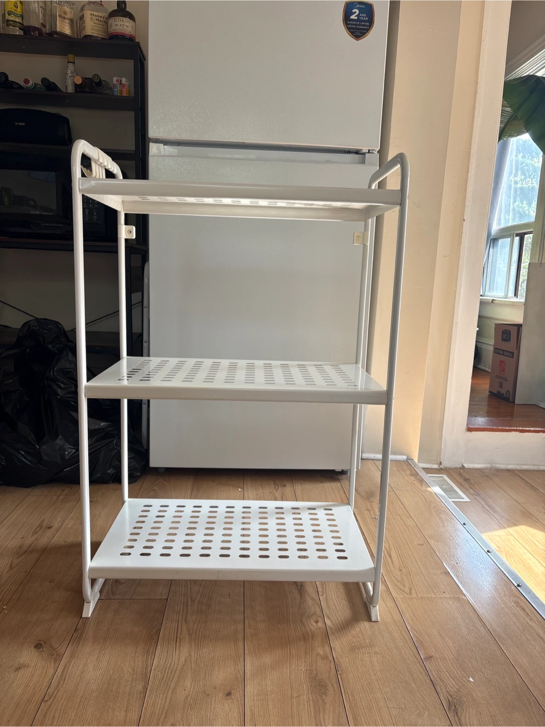 White 3-Tier IKEA Metal Shelf Unit with Hooks