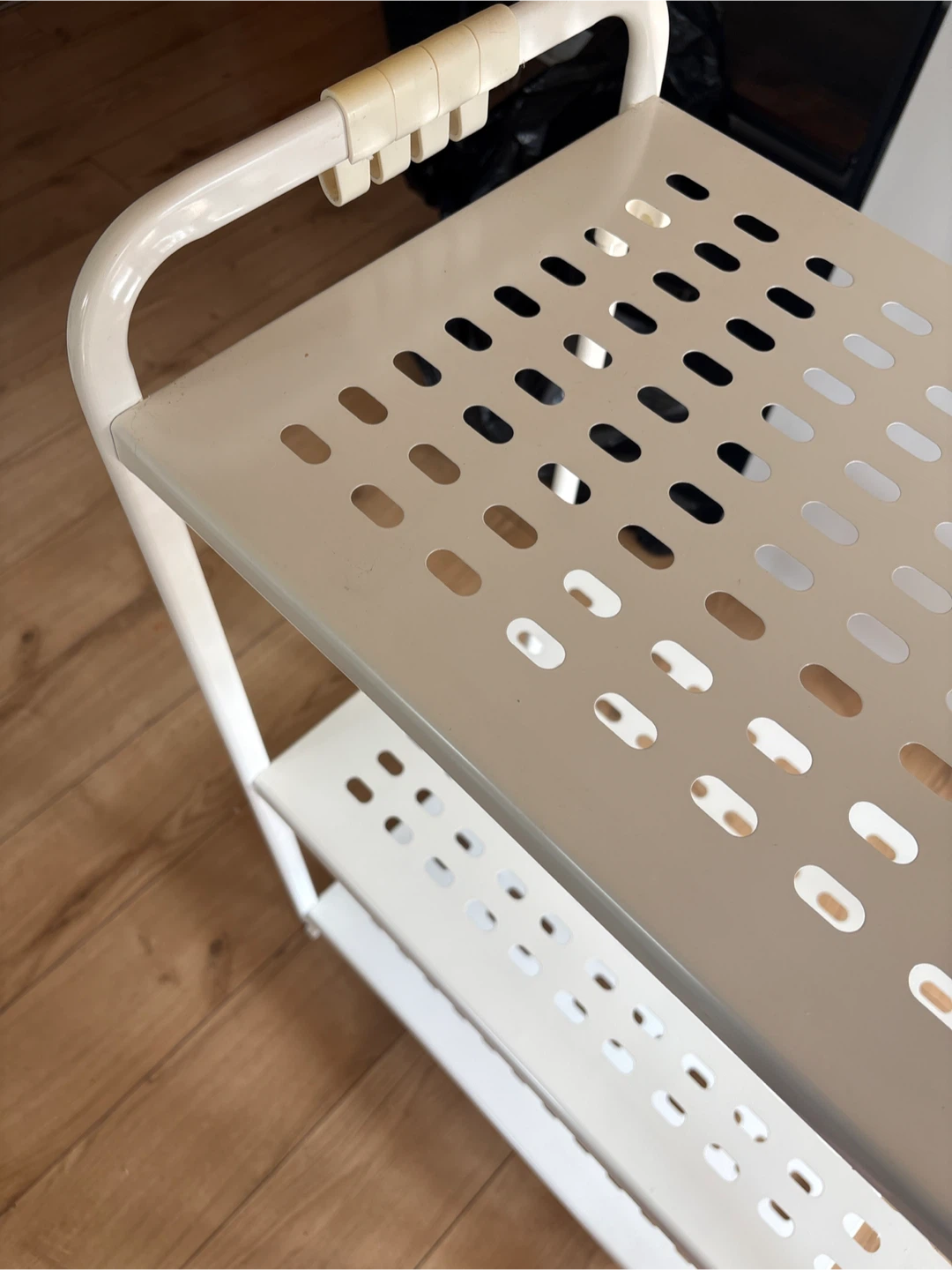 White 3-Tier IKEA Metal Shelf Unit with Hooks - photo 2