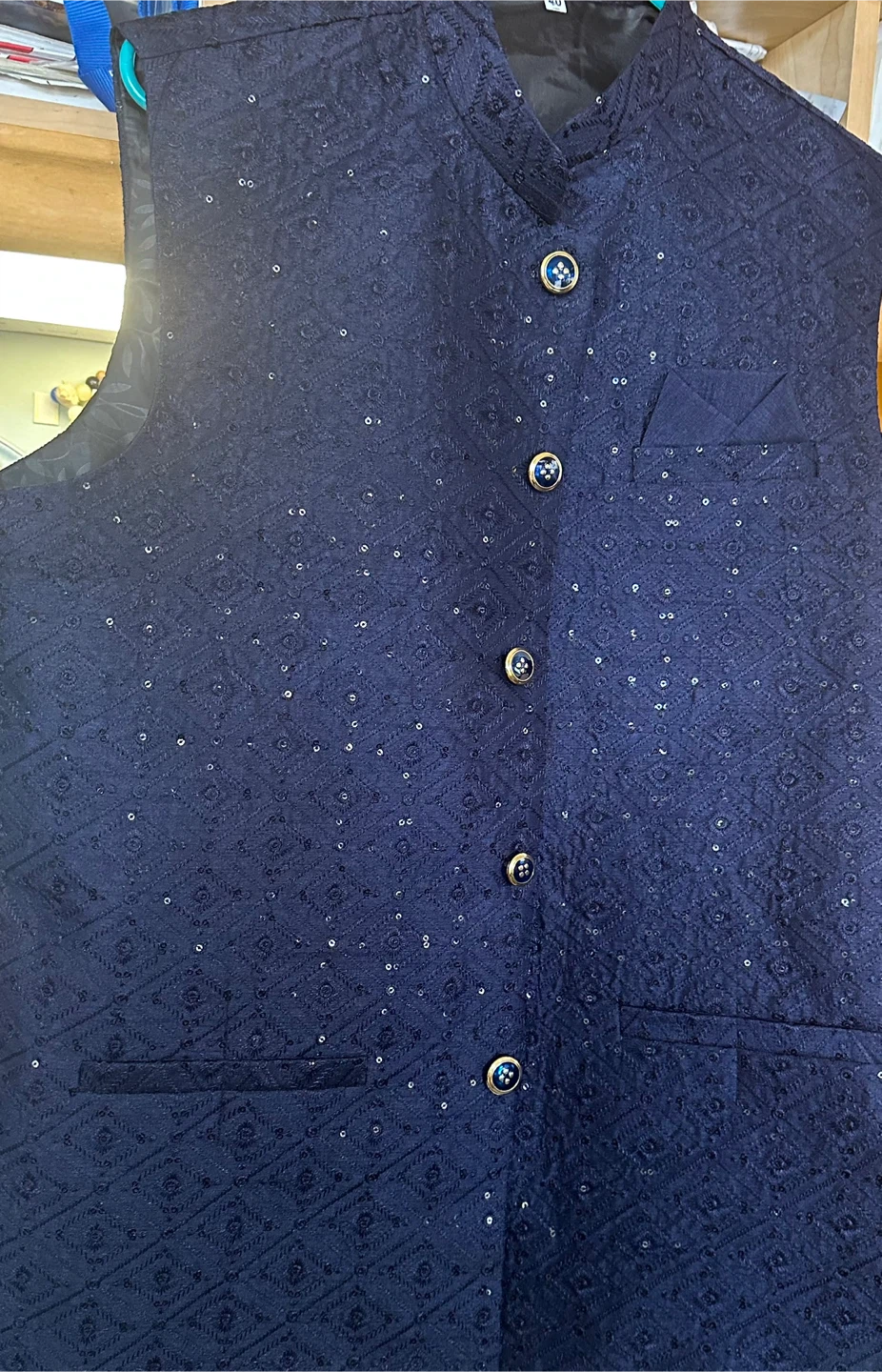 Navy Blue Sequin Embellished Vest - photo 3