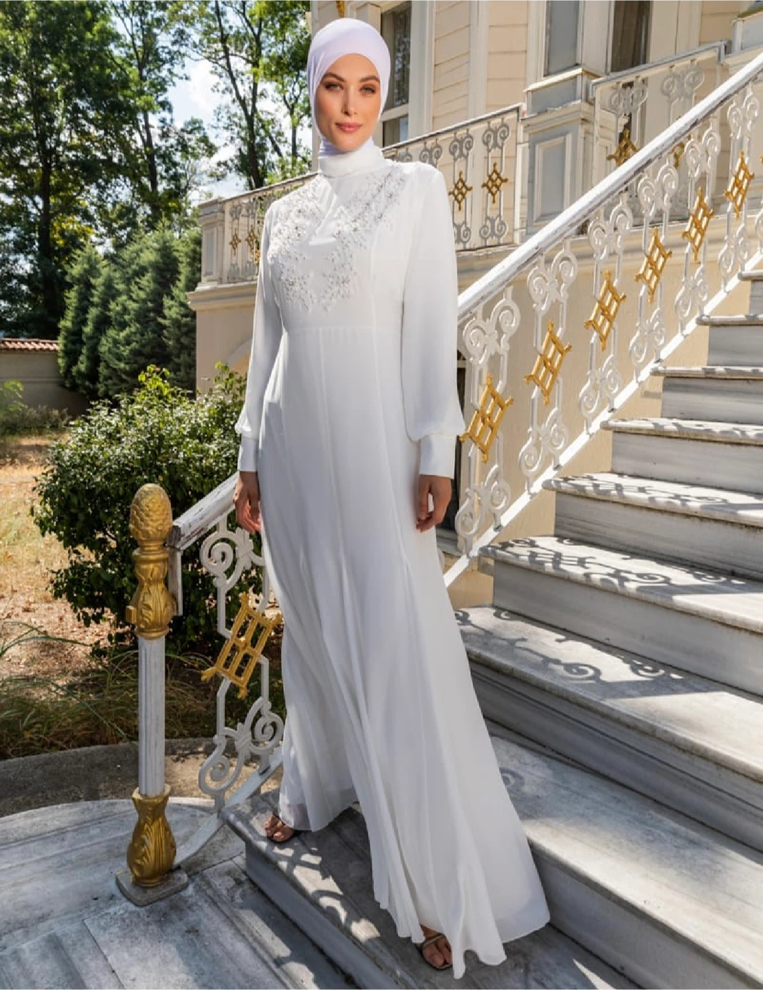 NWT White Embellished Modest Maxi Dress