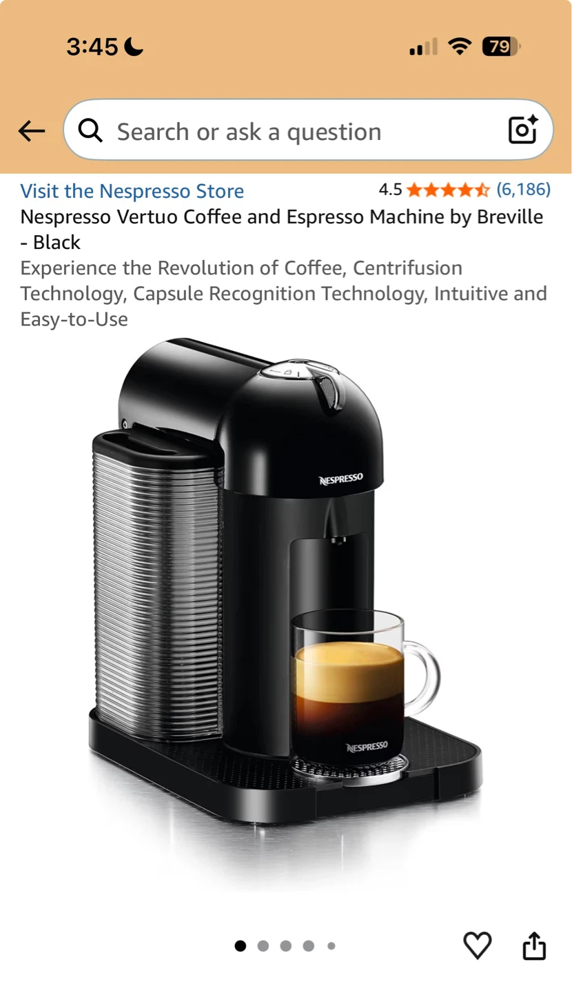 Nespresso Vertuo Coffee and Espresso Machine by Breville - Black