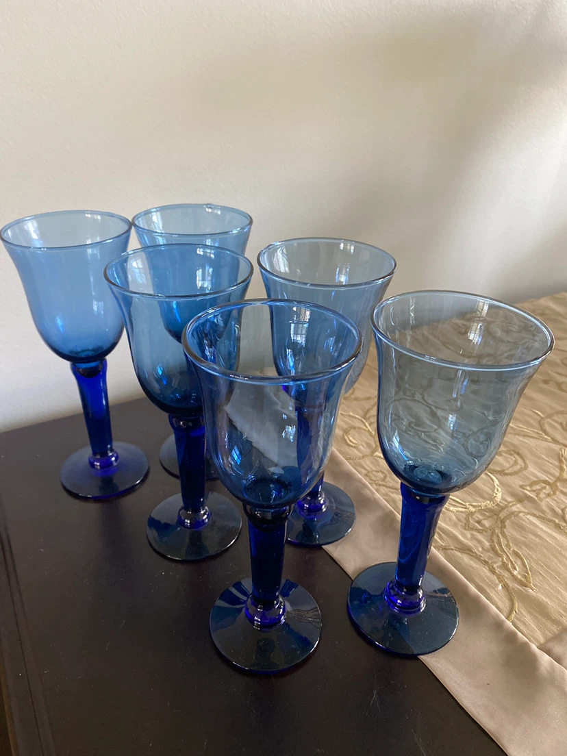Mexican Blue Glass Goblets (Set of 6)