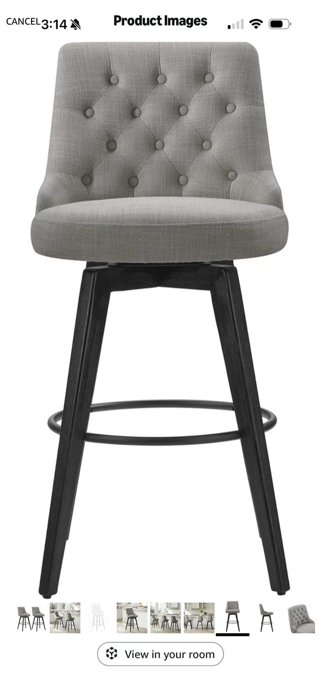 Watson & Whitely Swivel Bar Stools - Fabric Flint Grey Set of 2 - photo 2