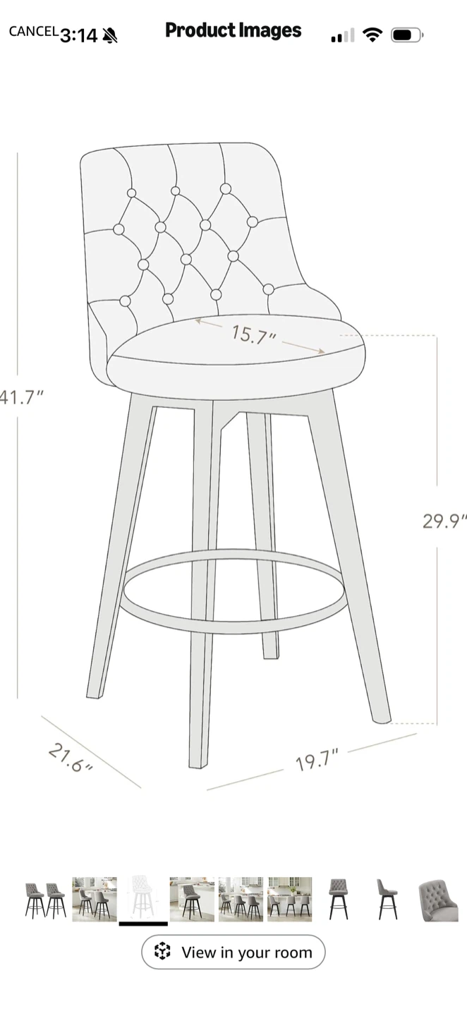 Watson & Whitely Swivel Bar Stools - Fabric Flint Grey Set of 2 - photo 4