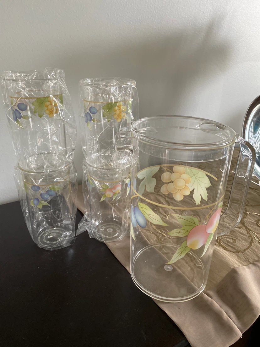 Set of 4 Vintage Fruit Glasses and Pitcher