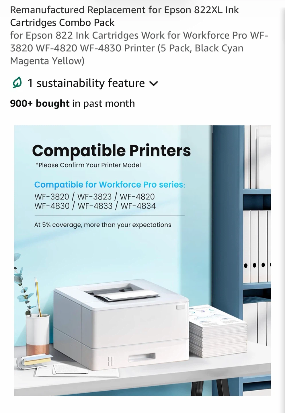 Remanufactured Epson 822XL Ink Cartridges Combo Pack (5 Pack) - photo 2