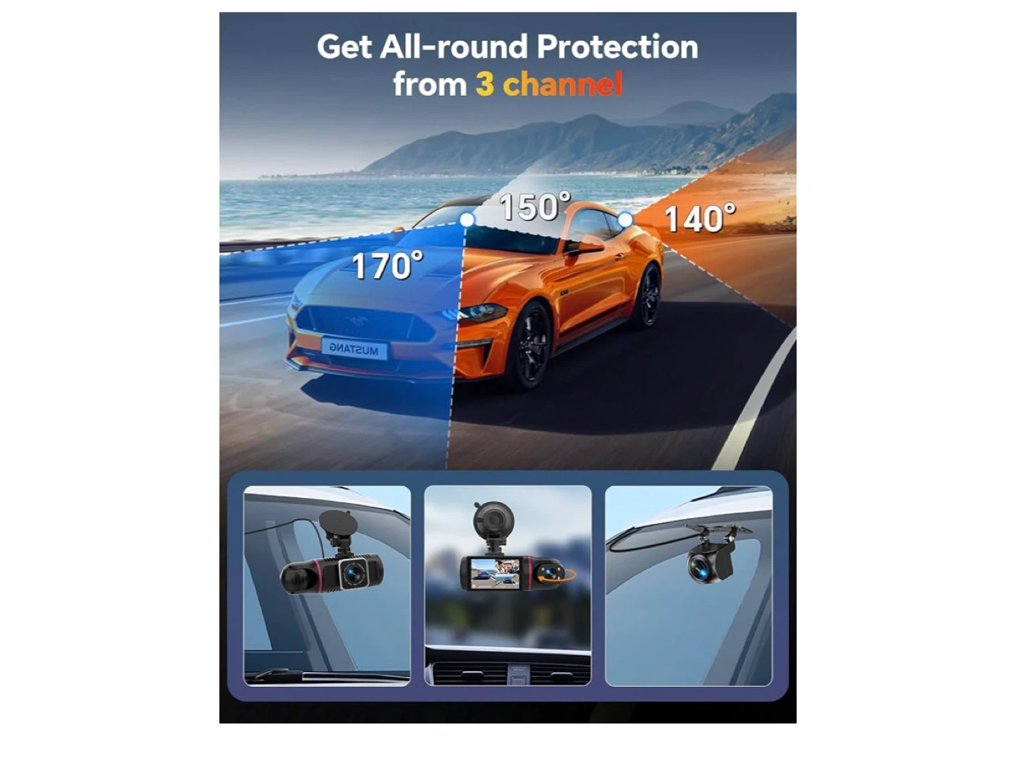 Kussla 3 Channel Dash Cam with 64GB Card - photo 3