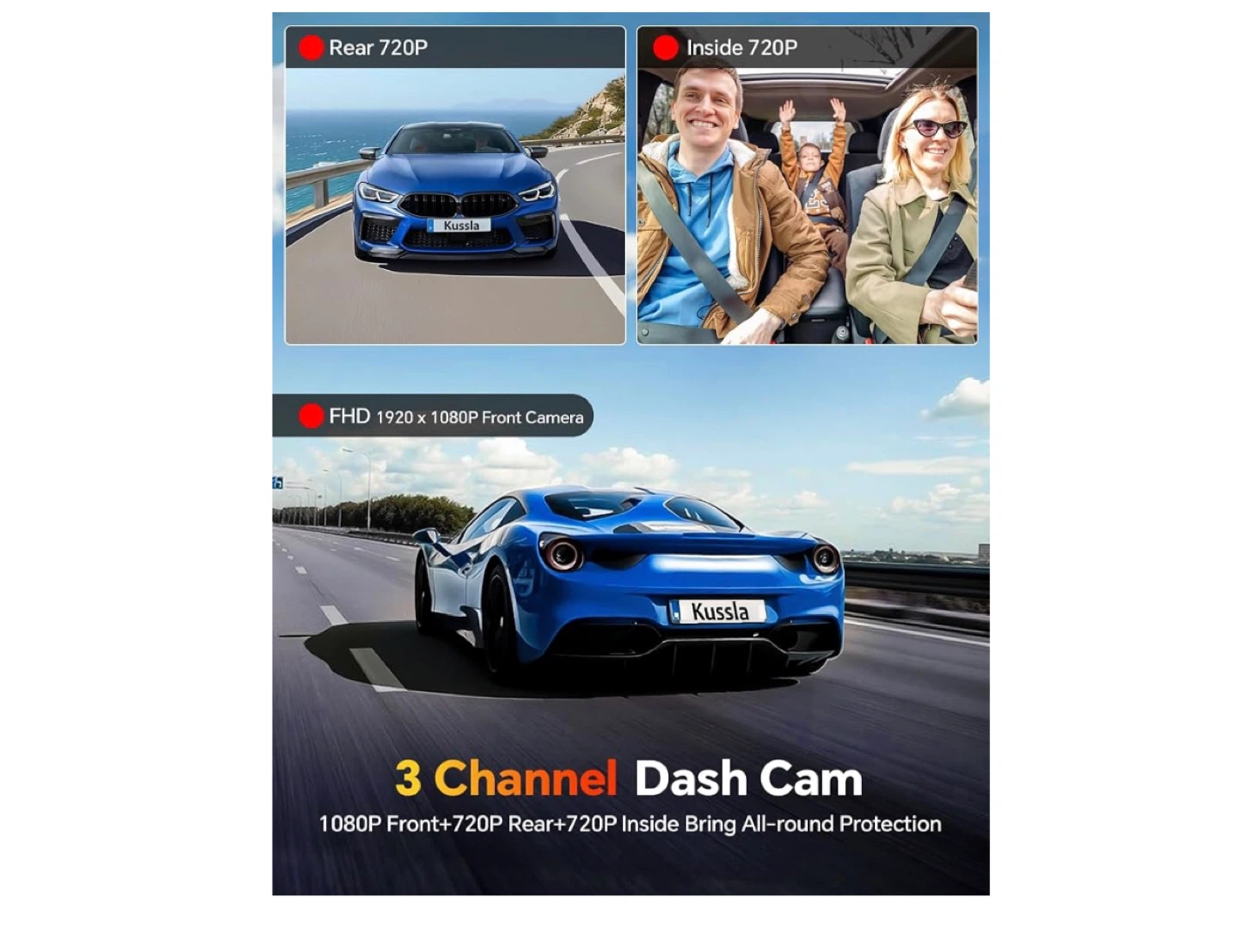 Kussla 3 Channel Dash Cam with 64GB Card - photo 2