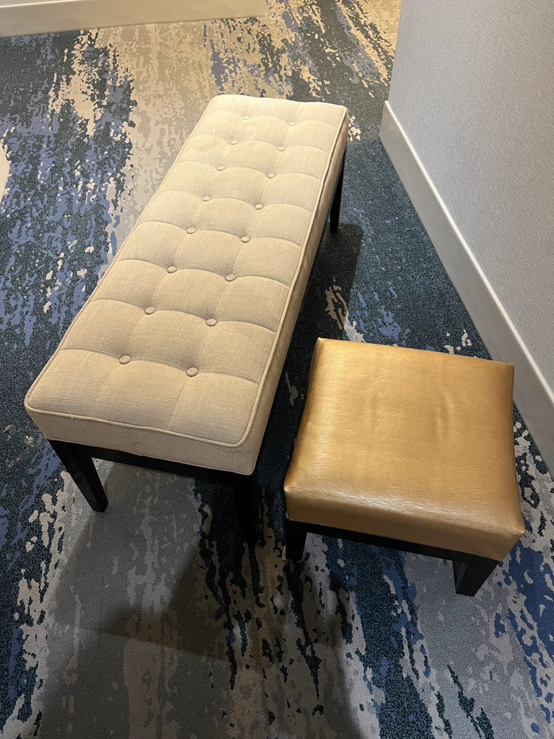 Tufted Upholstered Bench and Ottoman Set
