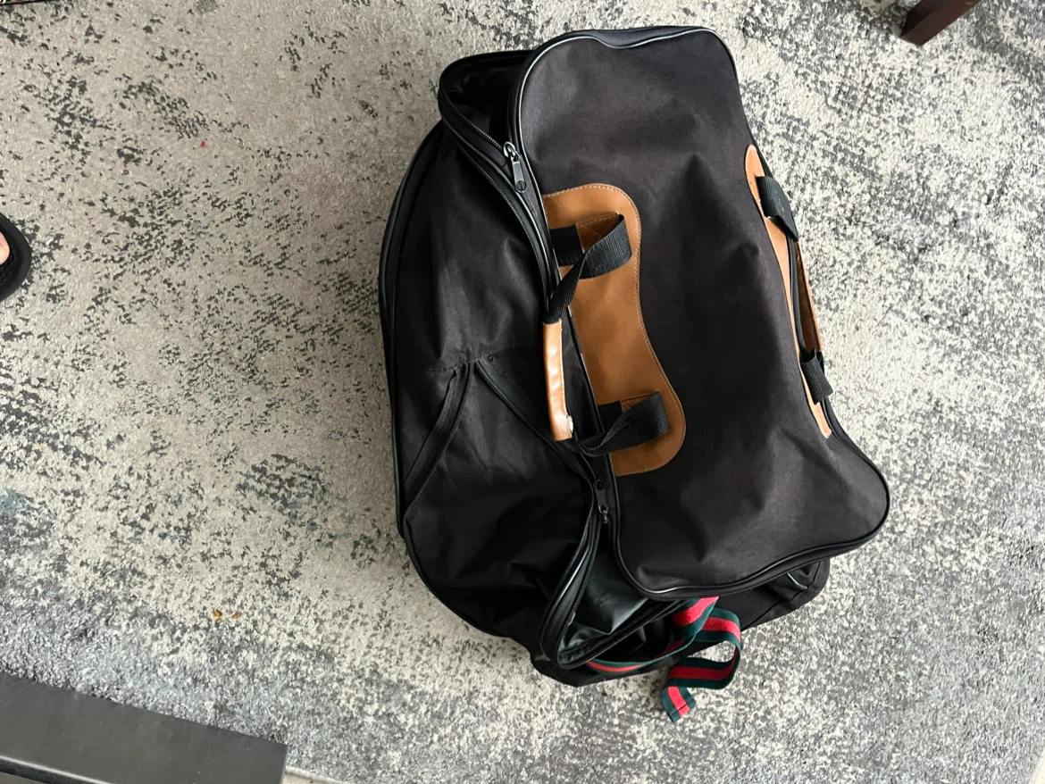 Black Rolling Duffle Bag with Leather Accents - photo 4