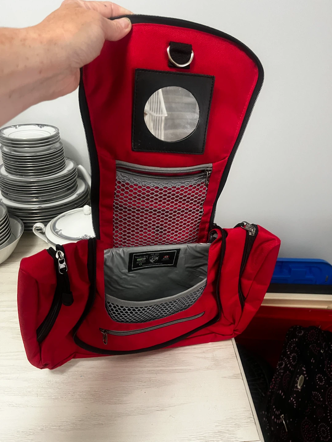 Red Dopp Kit Bag with Mirror