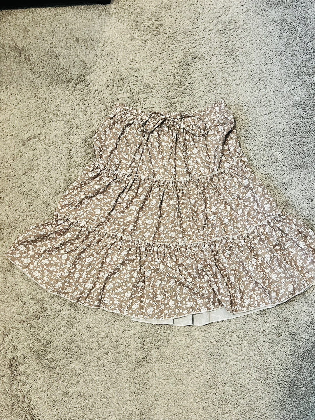 Brown Floral Tiered Mini Skirt