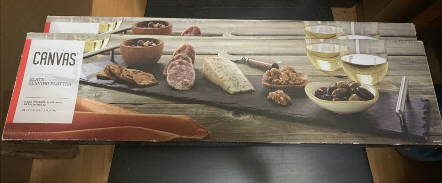 19each-2 pcs on hand Canvas Slate Platter with Metal Handles