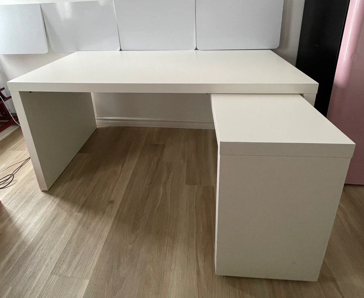 White MALM Desk with Pull-out Panel