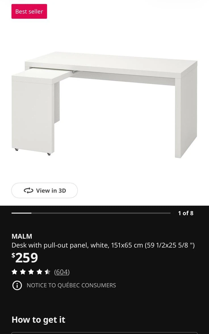 White MALM Desk with Pull-out Panel - photo 4