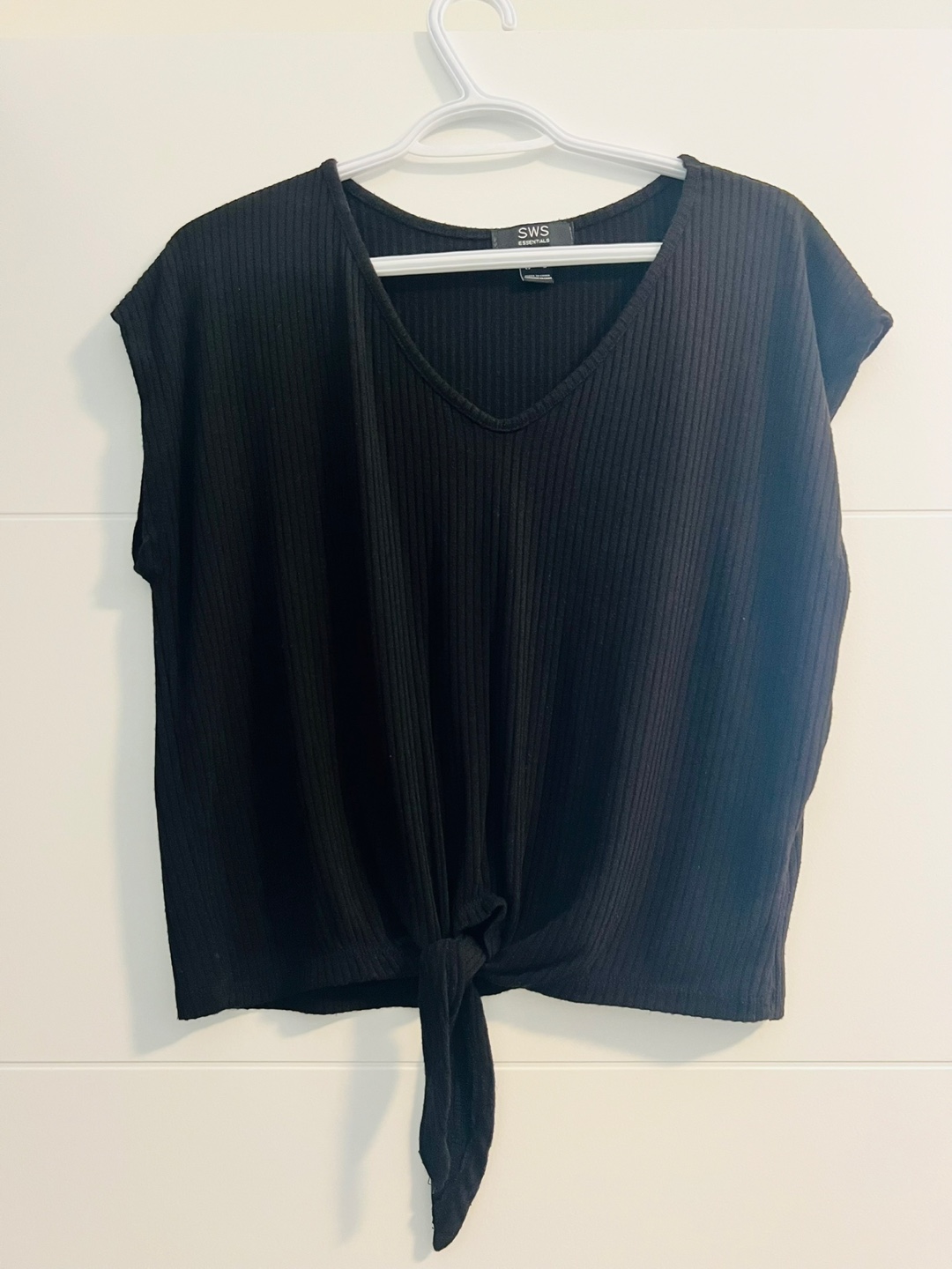 SWS Essentials Black Ribbed Tie-Front Top