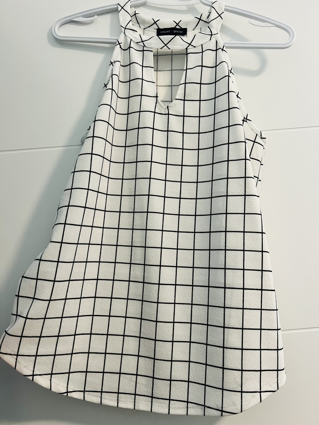 Moa Moa Grid Print Halter Neck Cutout Top